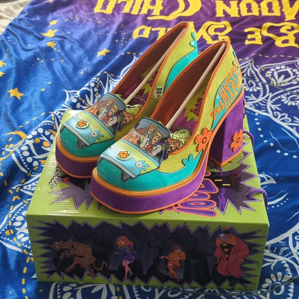 Irregular Choice Scooby-Doo Heels in Purple, Yellow, and Teal - Picture 1 of 6